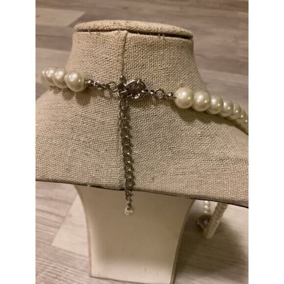 Elegant Faux Pearl Necklace With Rhinestone Beads & Adjustable Chain - Picture 2 of 6
